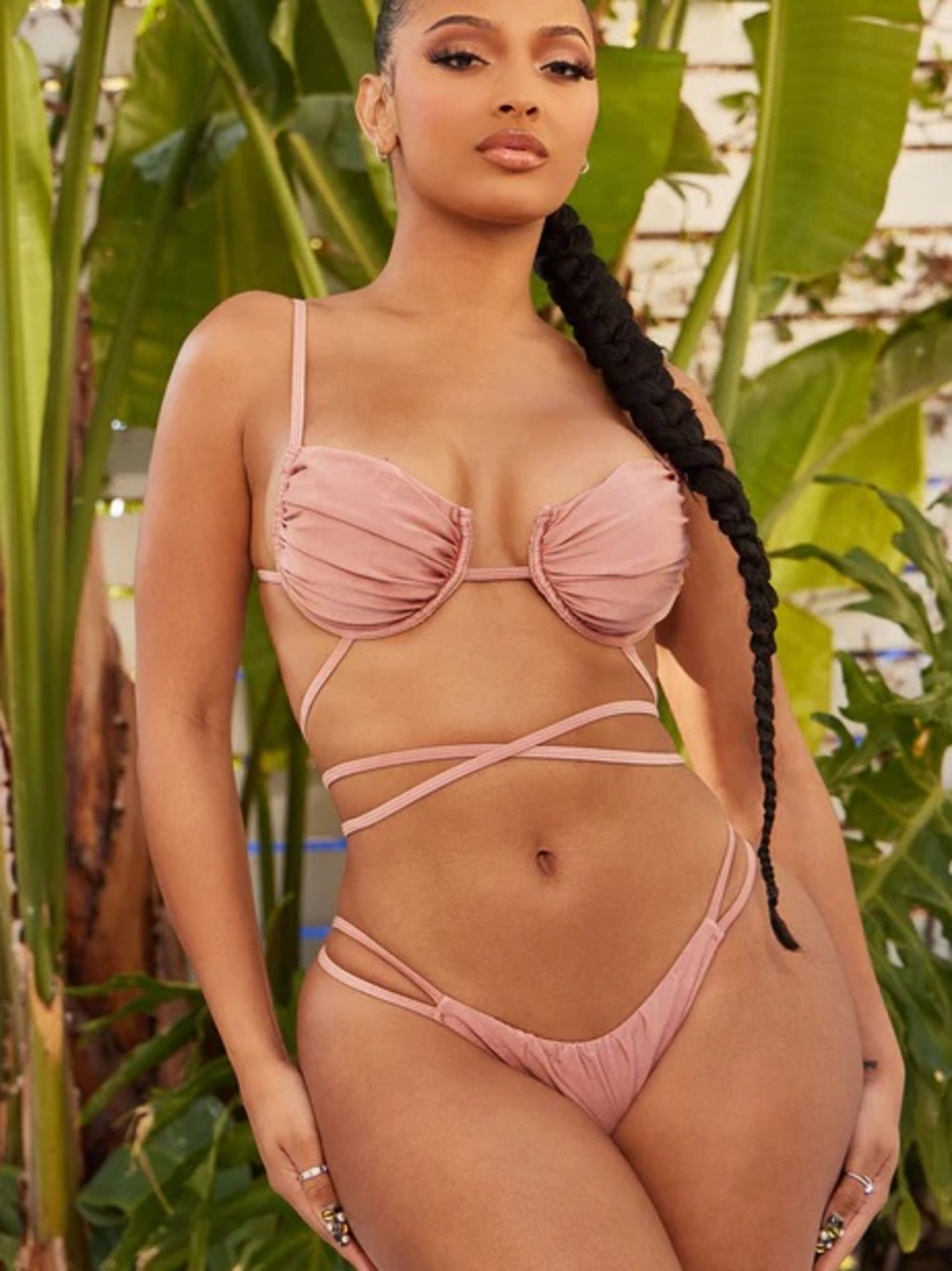 Fashion Nova Blush Ruched Wrap Bikini Set - Women Swim